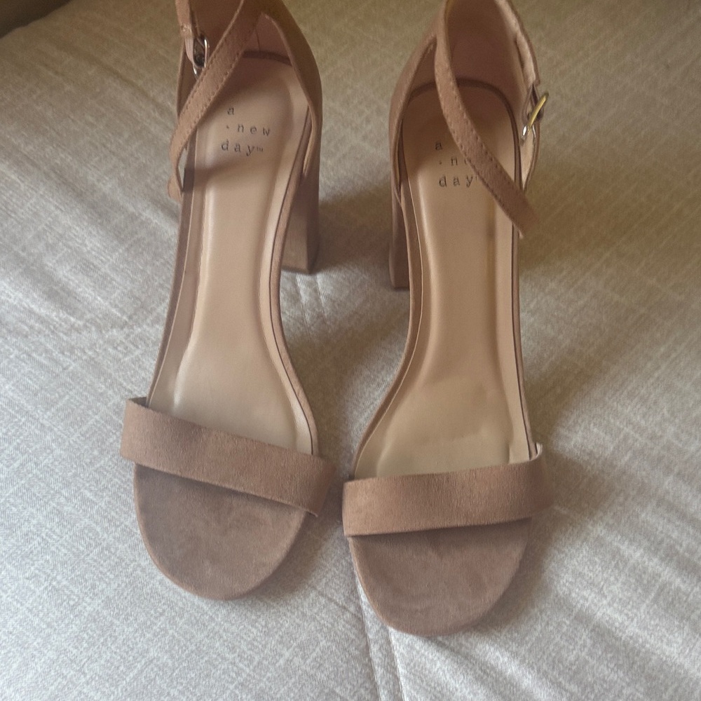 A New Day Tan Suede Block Heels